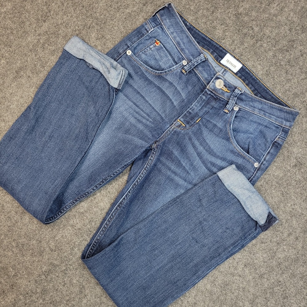 Hudson Jeans Womens 26 Blue Denim Y2k Distressed Cuffed Bacara Crop Straight Leg